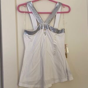 NWT DKNY Jeans white & silver sequins top size: M